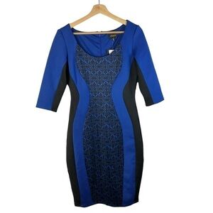 Chaya Royal Blue & Black‎ Printed Half Sleeve Sheath Dress 10